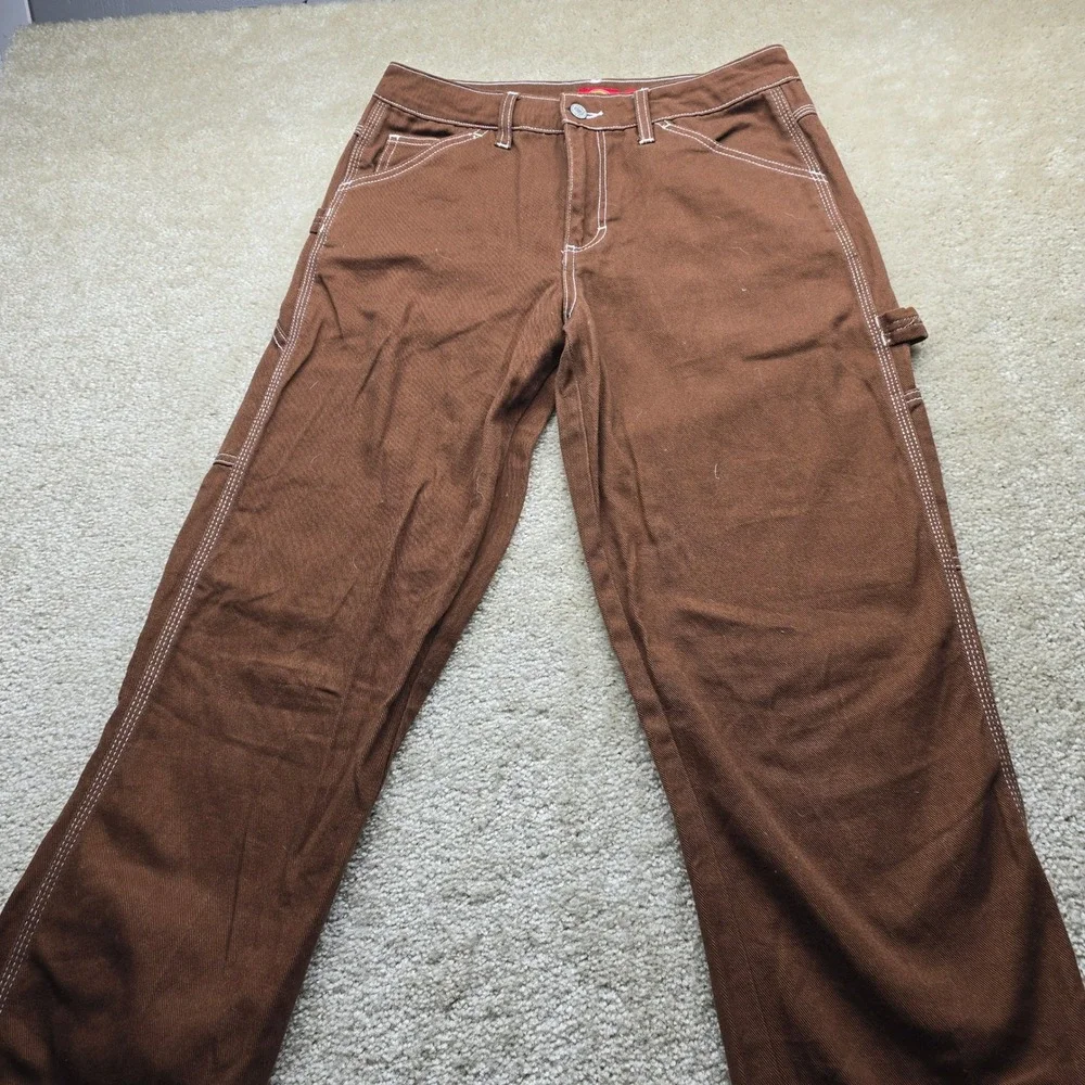 Dickies Brown Carpenter Pants White Contrast Stitch Utility Workwear Size 5/27 - Picture 4 of 11